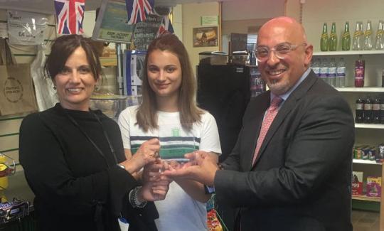 Nadhim Zahawi presents the Independent Shops Award for best village shop to Wilmcote Stores.